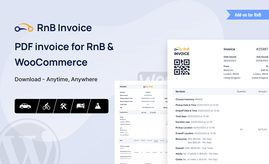 Rental Invoice - PDF Invoice For RnB & WooCommerce