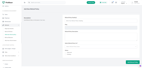 Add New Refund Policy